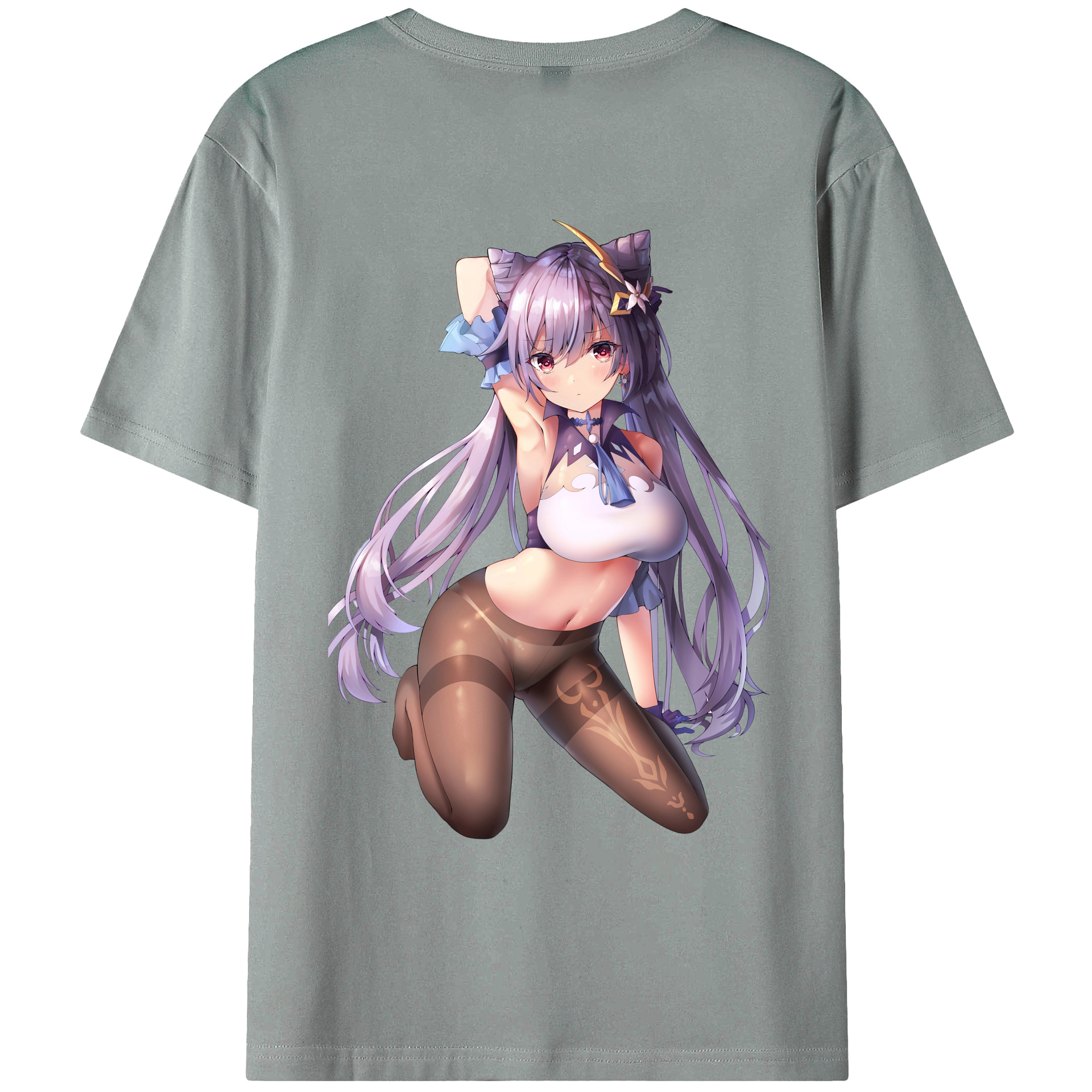 げんし神 刻晴 こくせい genshin Kokusei 綿100％ メンズ半袖Tシャツ（バックプリント） 通気性
